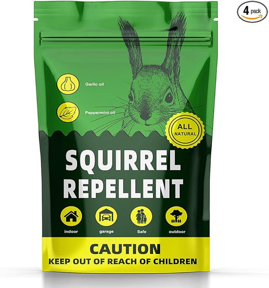 Squirrel Repellent Outdoor Pouches, Natural Squirrel Deterrent Outdoor, Ground Squirrel Repellent for Attic, Chipmunk Deterrent (1.63 Ounce (Pack of 4))