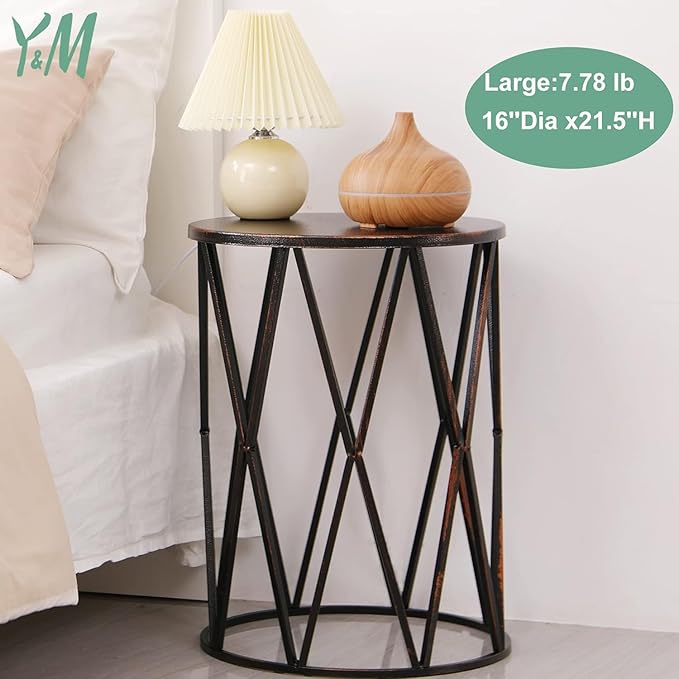 Y&M Set of 3 Black with Bronze End Tables, Nesting Metal Round Coffee Table, Heavy Duty Metal Plant Stand Garden Stool, Outdoor Multifunctional Use
