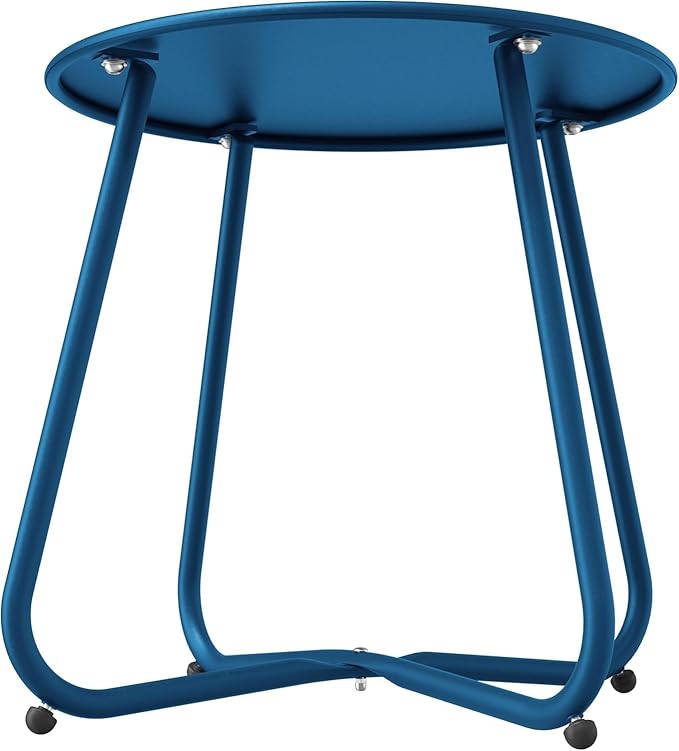 Peacock Blue Patio Side Table, 18" Weatherproof Steel Outdoor Indoor Side Table for Garden, Balcony, Pool & Tailgate, Rust-Resistant Lightweight Portable Patio End Table