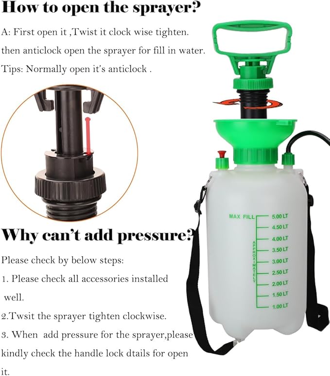 1.3Gal/5L Garden Sprayer, Pressurized Water Spray Bottle with Adjustable Shoulder Strap Pump Pressure Sprayer (Green-5L)