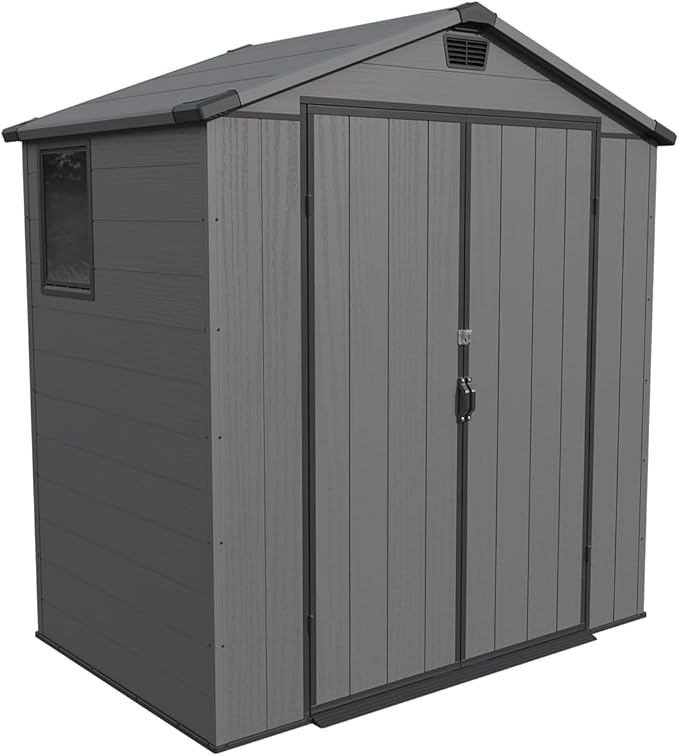 Patiowell 6 x 4 FT Plastic Outdoor Storage Shed with Floor, Resin Outside Tool Shed with Window and Lockable Door for Backyard, Garden, Tool Storage Use, Easy to Install, Dark Grey