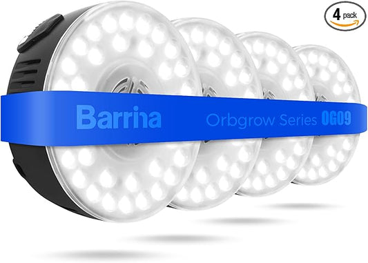 Barrina Orbgrow OG09 Puck LED Grow Light, 5000K 36W(4 x 9W, 540 Watt Equiv), Plant Lights for Indoor Plants Full Spectrum, Magnetic & Linkable, Small Grow lamp, Perfect for Plant Shelf, 4 Packs, Black