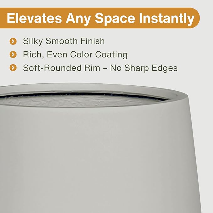12.5" H x 11.4" D Corso Fiberstone Round Tapered Planter with Drainage Hole, Smooth Finishes, Weather Resistant for Indoor and Outdoor Use (Light French Gray, 9" Pot Opening)
