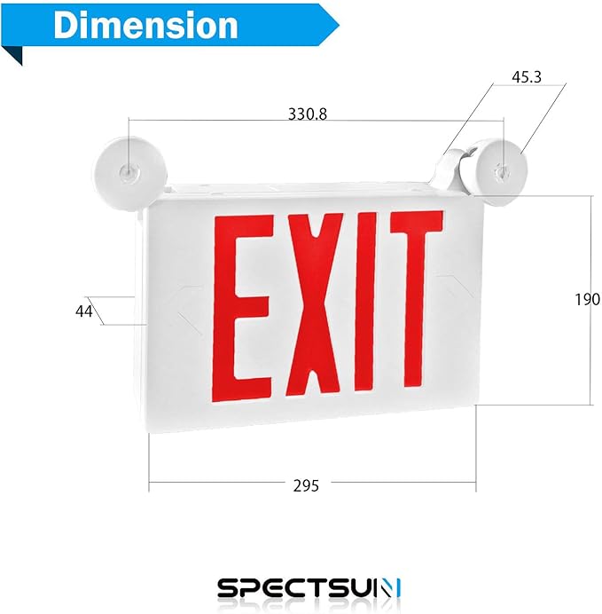 SPECTSUN 2 PACK LED Exit Sign Battery Backup-UL Certifited ，Emergency Lights and 2 Lamp Heads- Fire Exit Sign 120-22VAC Red Emergency Exit Lighting for Business/Home.