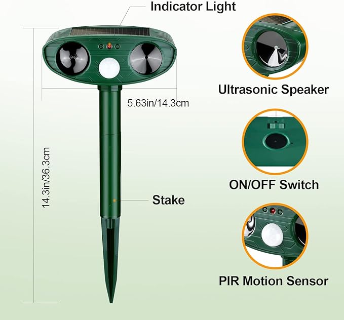 4 Pack Ultrasonic Animal Repellent Outdoor Deer Repellent Devices Solar Animal Repeller Deterrent to Scare Cat Squirrel Rabbit Dog Raccoon Skunk for Yard Lawn Raccoon Skunk for Yard Lawn