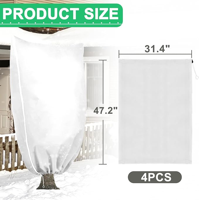 DQS 4 Pack Plant Covers Freeze Protection, 31.4" x47.2" Winter Frost Protection Blankets Frost Cloth,Suitable for Outdoor Winter Frost, Cold Weather, shrubs, Trees, Jackets, and coverings