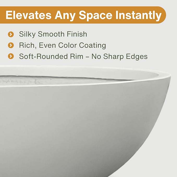 6.9"H x 19.7"D Round Bowl Fiberstone Planter for Succulent and Lotus, Drainage Hole, Weather Resistant for Indoor and Outdoor Use, Included 2 Extra Coco Mats (Light Gray, 17.9" Pot Opening)
