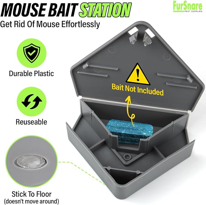 Mouse Bait Station for Outdoor & Indoor with Keys - Mice Traps for House Indoor Kill - Mouse Poisoning Bait Box for Home, Pest Control - Reusable, Safe for Kids & Pets (6 Pack Rodent Traps)