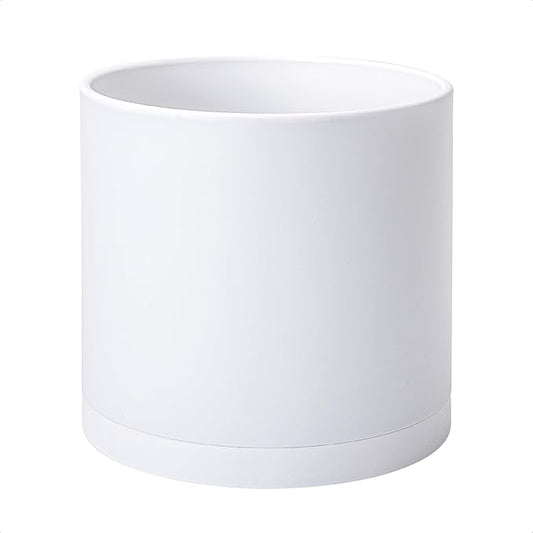 D'vine Dev 12 Inch Plastic Planter Pots for Plant Pot with Drainage Hole and Seamless Saucers, White Color, 74-X-A-3