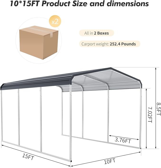 10X15FT Heavy Duty Carport,Carport with Galvanized Steel Roof and Frame,Upgraded Extra Large Metal Garage for Pickup, Car, Boatand Tractors,Trucks, and Tractors
