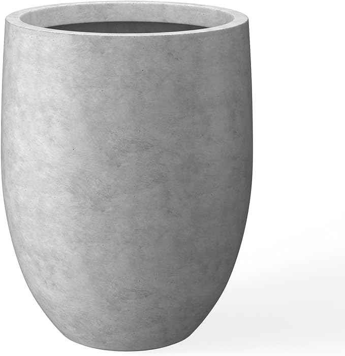 Kante 21.7" H Natural Concrete Tall Planter, Large Outdoor Indoor Decorative Pot with Drainage Hole and Rubber Plug, Modern Round Taper Style for Home and Patio