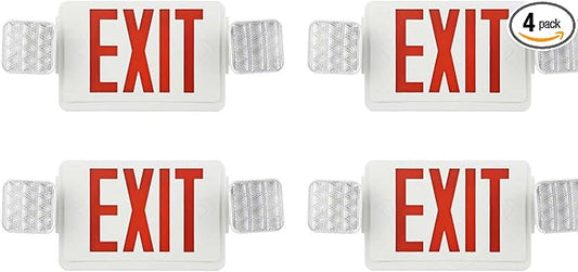 4 Pack Led Red Exit Sign with Emergency Lights Combo & Battery Backup Operated Powered Fire Exit Sign Light-UL Listed 120-277VAC Fire Exit Signs Lighting for Room,Street,Window.Stairs.