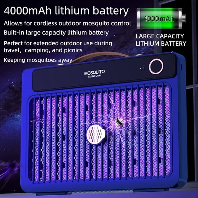 Portable Mosquito Killer Lamp with 4000mAh Rechargeable Battery, Indoor and Outdoor Use, Silent Bug Zapper, Cordless Electric Mosquito Trap for Camping, Home, and Travel (Blue)