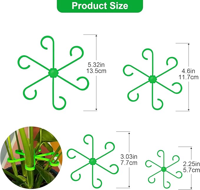 6pcs Climbing Houseplant Stem Supports,Plant stem Support Indoor Outdoor Use,Stem Hook Growth Accessories for Plant Garden, Promotes Upright Growth and Airflow(Green)