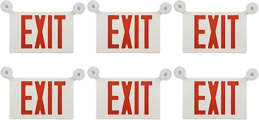 6 Pack Red Led Exit Sign with Emergency Lights withBattery Backp -Two LED Adjustable Head -120/277VAC-UL Listed-Exit Sign for Business - ABS Fire Resistance for Power Failure.