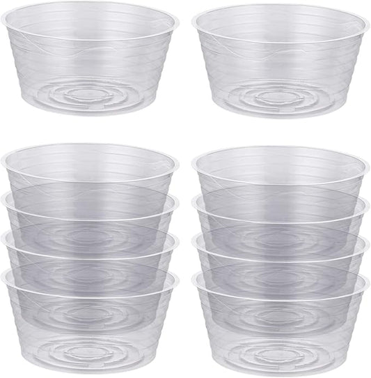 Idyllize 10 Pieces of 4 Inch Clear Thin Deep Plastic Plant Saucer Drip Tray for Pots (4'')