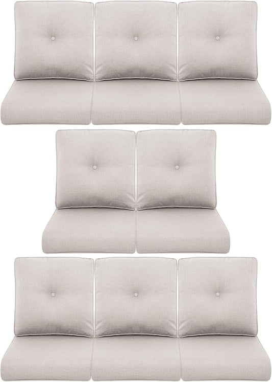 8-Piece Outdoor Patio Cushion Set - Fade & Water Resistant with Removable Olefin Cover, 22x24x4 Inch Memory Foam Cushions for Wicker Sectional Sofa – Beige/Buckle