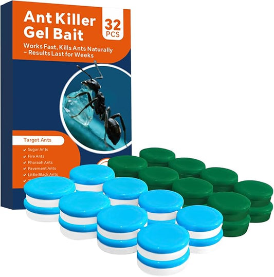 32 PCS Ant Killer Gel Bait Stations, Extra Strengthen Ant Bait Traps, Long-Lasting Effective Pest Gel for Carpenter Ants and Other Common Household Ants, No Mess Easy Use, Safe for Pets and Kids