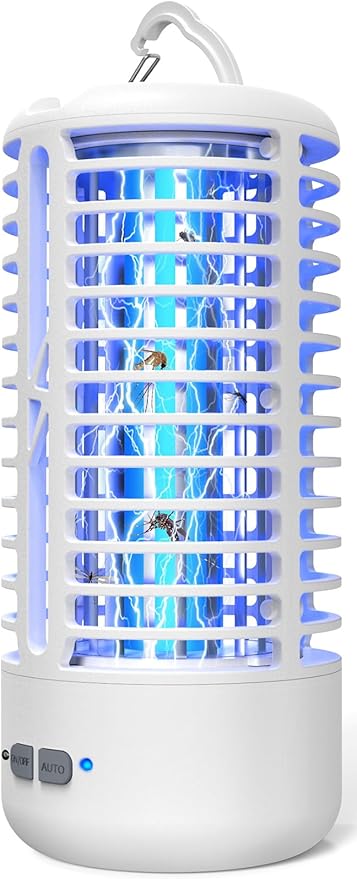 Rechargeable Bug Zapper, Portable Electric Mosquito Killer for Indoor & Outdoor, Fly Trap for Camping, Patio, Garden, Kitchen, and Porch(1 Pack, White)
