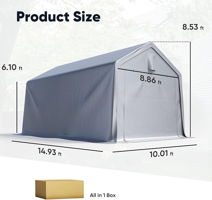 Quictent Heavy Duty 10x15FT Carport Shelter with Roll-Up Mesh Windows & Reinforced Frame, Portable Garage Canopy for Motorcycle Storage, Outdoor Equipment, Patio Furniture Cover - Silver Gray