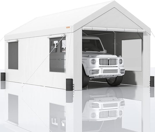 VEVOR Carport, 12'x20' Extra Large Heavy Duty Carport, Upgraded Portable Garage Car Canopy with Roll-up Ventilated Windows, Removable Sidewalls, Waterproof UV Resistant All-Season Tarp for Parking