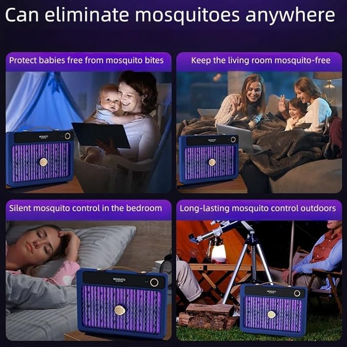 Portable Mosquito Killer Lamp with 4000mAh Rechargeable Battery, Indoor and Outdoor Use, Silent Bug Zapper, Cordless Electric Mosquito Trap for Camping, Home, and Travel (Blue)