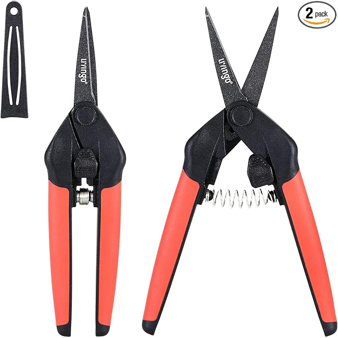 LIVINGO Sharp Garden Pruning Shears - 2 Pack 6.5” Spring Loaded Handles, Non-Stick Teflon Coated Stainless Steel Blades Scissors for Trimming Plant, Flower