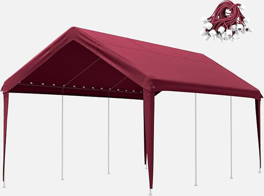 10 X 20 Ft Canopy Replacement Cover Heavy Duty Waterproof UV & Tear Resistant Car Tarp Canopy Tent Garage Top Shelter Oxford Cover with Ball Bungees (Frame is Not Included)