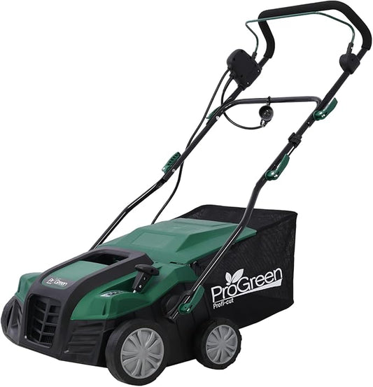 16-Inch Dethatcher Garden Scarifier Electric Powered,15-Amp 4-Position Depth Adjustment,2 in 1 Walk Behind Thatch Removing Quick-Fold Machine with 58 QT Removable Collection Bag for Lawn