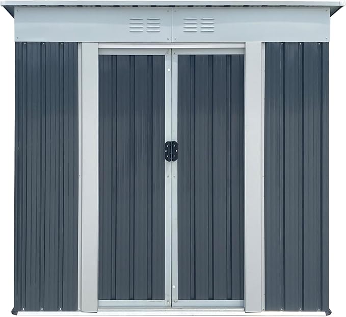 Ball & Cast 6x4FT Outdoor Storage Shed with Punched Vents,Heavy Duty Metal Sheds with Sliding Doors & Padlock,Waterproof Tool Sheds for Garden,Backyard,Lawn,Easy to Assemble,Grey