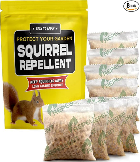 Squirrel Repellent Outdoor, Squirrel & Chipmunk Repellent, Keep Squirrels Out of Garden/Bird Feeder/Attic & Yard, Safe Around Kids, Pets & Plants, Cover for 120 sq ft Area - 8P