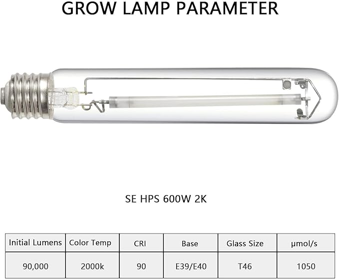 SunStream 600W SE HPS Grow Light Bulb Full Spectrum Double Ended High Pressure Sodium Bulb for Indoor Gardening, Greenhouse, Grow Tents