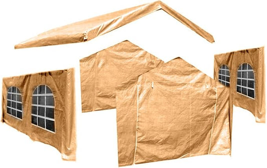 10X20 Canopy Tarp Set (5pc) Paneling and Top Set Valanced Tarp Kit Carport (Side Wall 2 Windows Replacement (Beige))