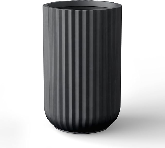 Kante Tall Fulted Planter, 21.7 Inch Tall Round Concrete Plant Pots with Drainage Hole and Rubber Plug, Modern Decor for Indoor Outdoor Plants, Flower, Black