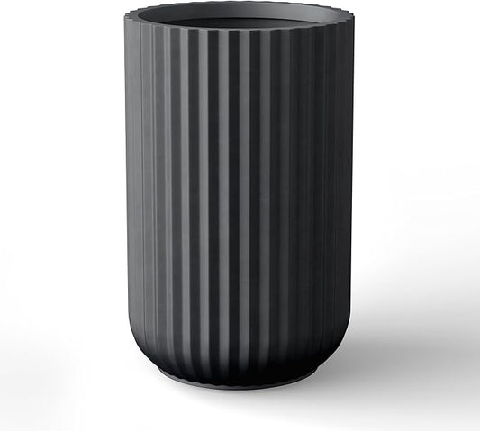 Kante Tall Fulted Planter, 21.7 Inch Tall Round Concrete Plant Pots with Drainage Hole and Rubber Plug, Modern Decor for Indoor Outdoor Plants, Flower, Black