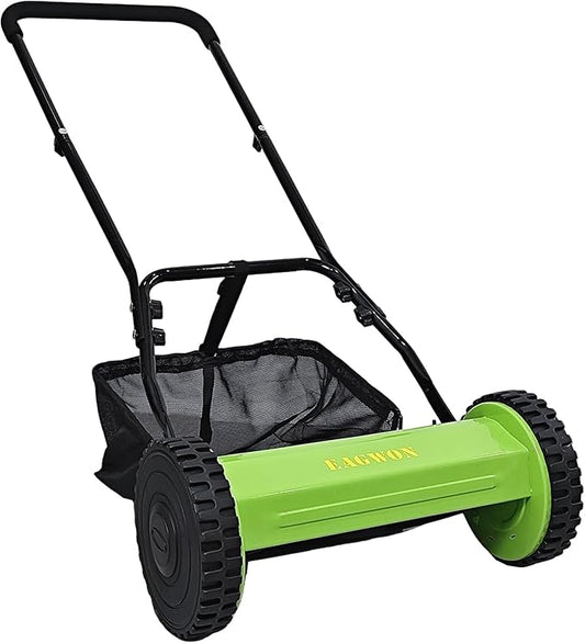 Push Lawn Mower, 16-Inch 5-Blade Walk-Behind Manual Push Reel Lawn Mower - Cordless, Adjustable Height for Effortless Yard & Garden Grass Cutting
