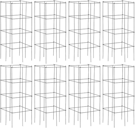 S AFSTAR 8 Pack Folding Tomato Cages, 39 Inches Tall Square Plant Support Cage for Garden Climbing Plants Flowers Fruits, Heavy Duty Tomato Vegetable Trellis