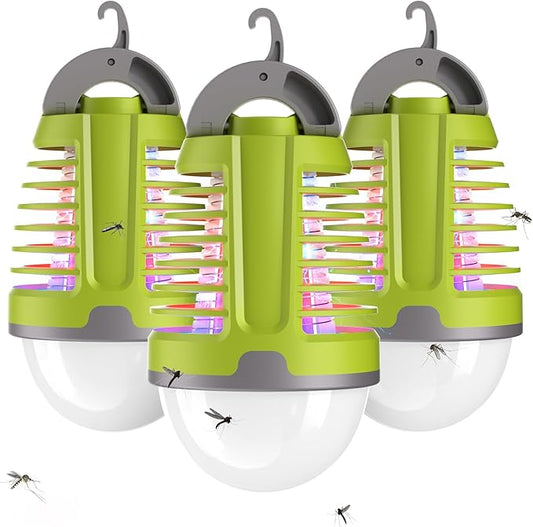 Portable Bug Zapper Outdoor Indoor, Electric Mosquito Fly Killer Lamp with Three Lighting Mode, USB Rechargeable Light Bulb Zapper for Camping, Home, Patio (3 Pack)