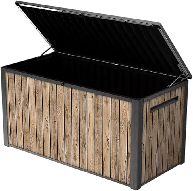 Outdoor Storage Box with Lockable Lid - Weather-Resistant and Stylish (Ash Wood Brown, 170)