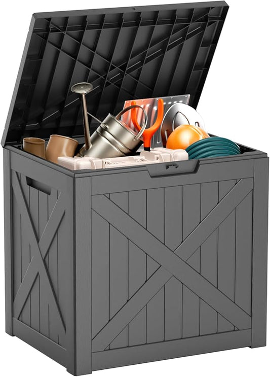 ROJIK 35 Gallon Outdoor Storage Housing Deck Box,Waterproof Patio Furniture, Garden Tools, Cushions, Pool Accessories Storage Bench with Lockable Lid and Side Handles(Black)