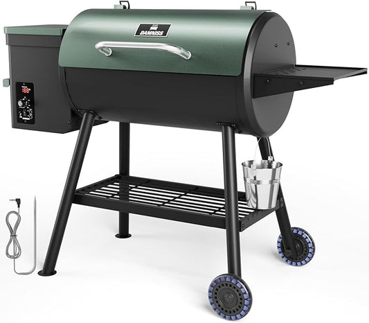 Electric Pellet Smoker Grill 565 SQ.IN Cook Area Pellet Smoker with Auto Feed & PID Controller 500°F Max Temperature 8 in 1 BBQ Grill with Meat Probe & Side Table with Hooks Perfect for Outdoor BBQ