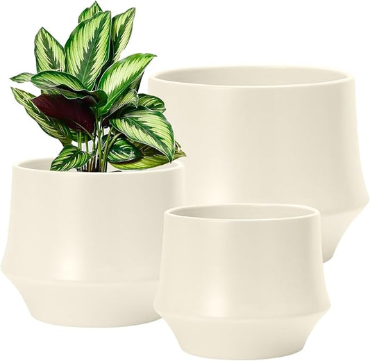 OXART Ceramic Plant Pots, 10/7.5/5.1 inch Planters Pots for Plants with Drainage Holes, Set of 3 Modern Round Decor Flower Pot for Plants Lilies, Cacti, Succulents, Snakes, and Pothos (Yellow)