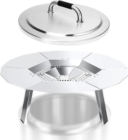 Heat Deflector and Fire Pit Lid for Solo Stove Bonfire 19.5", 304 Stainless Steel,Portable Heat Diffuser with Handle&Leg,Fire Pits Round Lid for Solo Stove Bonfire/Other 19.5" Outdoor Firepit
