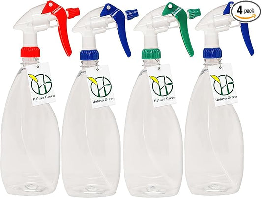 Heavy Duty 24oz Clear Plastic Spray Bottles for Cleaning - Large Empty Bottles for Gardening Solutions, Vinegar, Chemicals, Professional Cleaners - Adjustable Sprayer Nozzle - 4 Pack