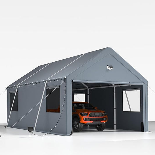 10x20FT Heavy Duty Carport Canopy,Extra Large Portable Car Tent Garage with Roll-up Windows and All-Season Tarp Cover,Removable Roof&Side Walls for Car,SUV,Boats&Truck Shelter Logic Storage