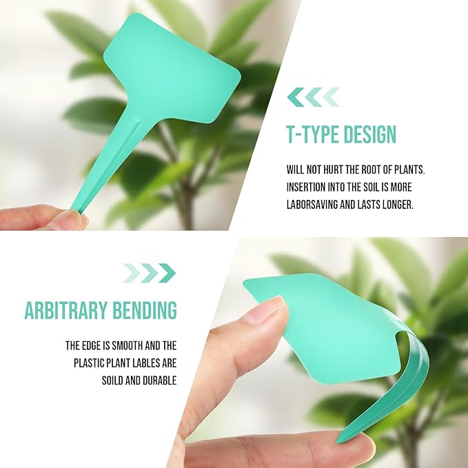 Plant Labels 120 Pcs Yuanling T-Type Plastic Garden Tags Waterproof Plant Sign Stakes Nursery Garden Makers for Seedlings Flower Vegetables Herb Potted Belt Permanet Marker Pen (6 Colors
