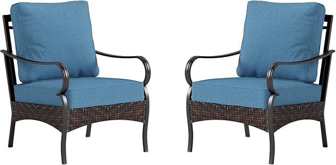 Sophia & William Extra Large Outdoor Patio Sofa Chairs Set 2 PCS Heavy-Duty Porch Furniture with High Back & Deep Seating Area, 5.5" Thicken Cushions for Deck, Lawn, Outside (Navy)
