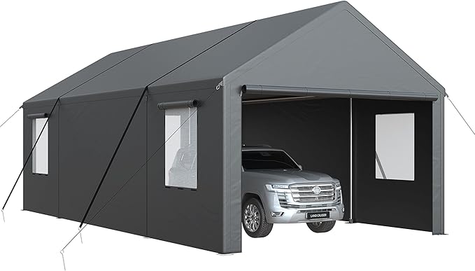 Polar Aurora 13x25 FT Carport, Carport Canopy, Heavy Duty Car Port with 2 Side-Opening Door & Roll-Up Windows, Portable Garage for Car, Truck, Boat, Motorcycle