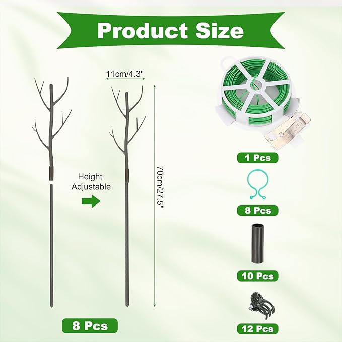 uxcell Plant Support Stakes Set, 8 Pcs Twig Plant Stem Support Structures 27.5" Plants Branches Supports with Extension Poles, Orchid Clips, Plants Tie for House Potted Monstera, Brown