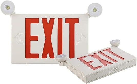 SPECTSUN 2 PACK LED Exit Sign Battery Backup-UL Certifited ，Emergency Lights and 2 Lamp Heads- Fire Exit Sign 120-22VAC Red Emergency Exit Lighting for Business/Home.